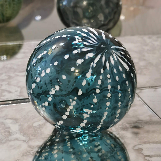Handblown Decorative Glass Ball - Teal Aria