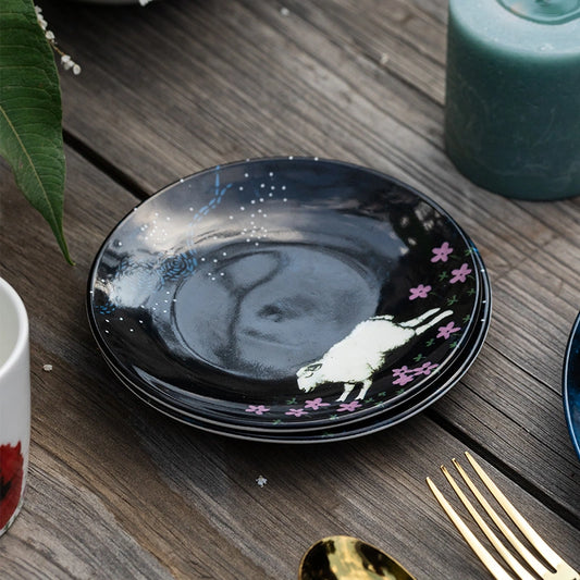 Tara Appetizer Plates Set of 2 | Snack Serving Plates | Black Porcelain Plates