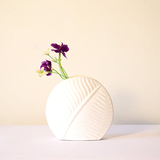 Medium size leaf ceramic white vase