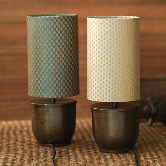 Cream and Green Fabric Table Lamp