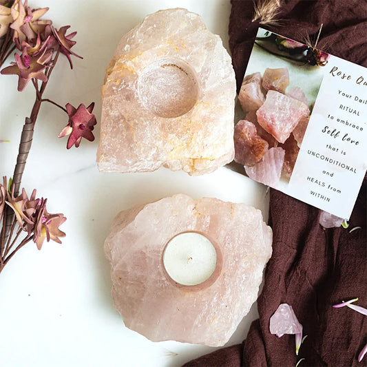 Rose Quartz Crystal Candle Stand | Healing Stone Tea Light Candle Holder