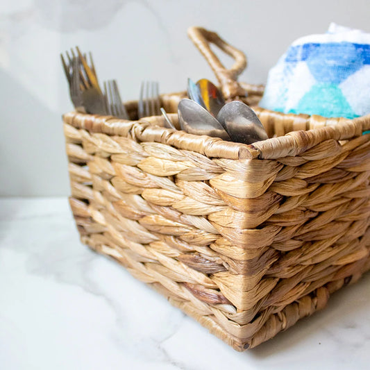 Woven Cutlery Holder | Wicker Storage Baskets | Utensil Basket/Container | 8x8x4 In