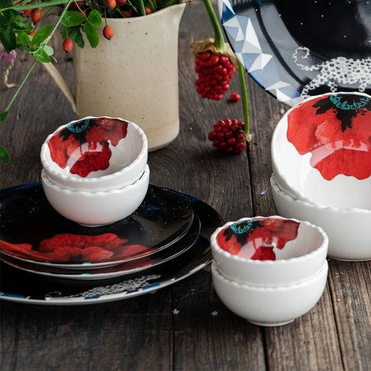 Scarlet Katori Bowl | Serving Bowl Set of 4-6 | Porcelain Small Bowls for Dips