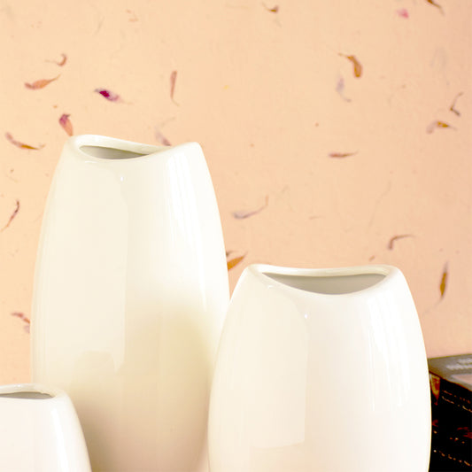 Two neck ceramic vases in white