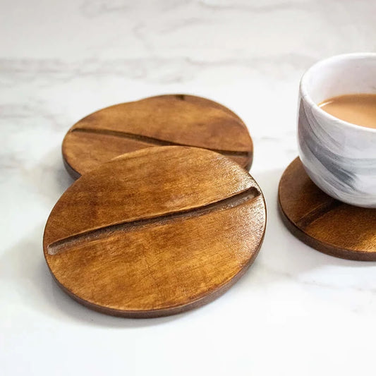 Bitter Tea Coaster Set | Wooden Coaster for Table | Round Coasters | Set of 6