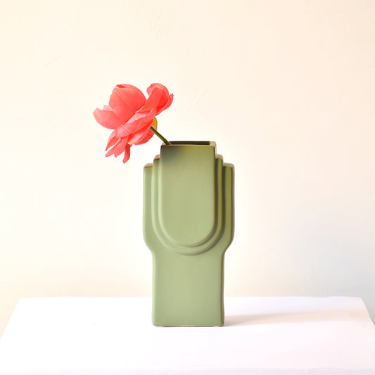 Contour square mix light green flower vase