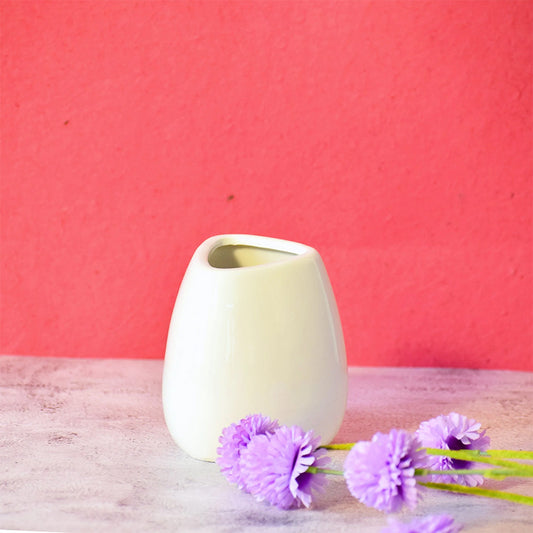White Neck Ceramic Vase for Flowers | White Flower Vase for Living Room