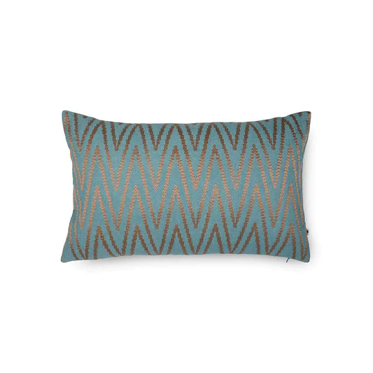 Rectangular teal cushion with zig zag pattern