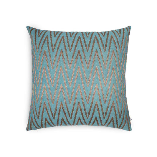 Teal cushion with zig zag design