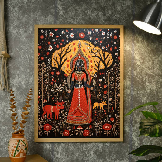 Mythical Black Orange Woman: Artisan Canvas Wall Decor