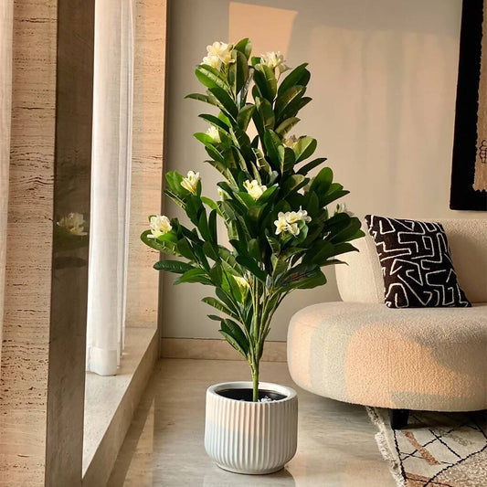 White Frangipani Tree Natural Looking Artificial Plants - 5 Feet | Tall Fake Plants for Home Decor