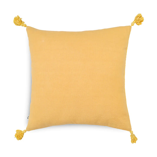 Plain Yellow cushion cover with tassels