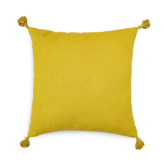 Plain Dark yellow cushion cover with tassels