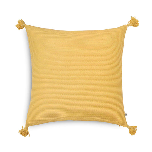 Yellow cushion cover with tassels
