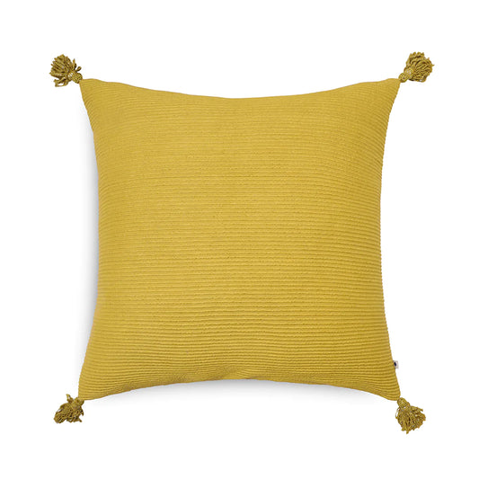 Dark yellow cushion cover with tassels