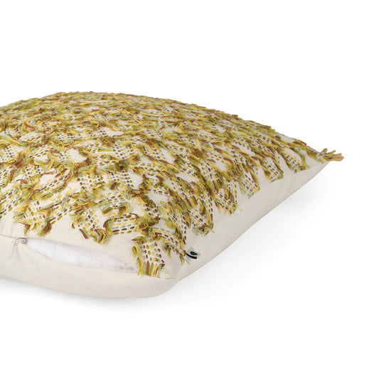 White and green cushion with zip
