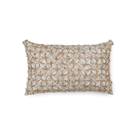White and cream ruffle pillow cover in rectangular shape