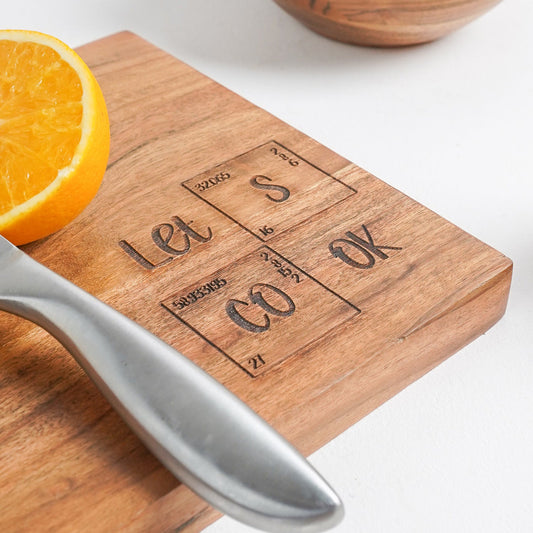 Let's Cook Scripted Wooden Chopping Board for Kitchen Vegetables, Fruits & Cheese