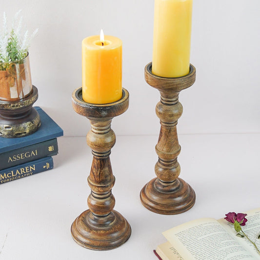 Handcrafted wooden candle holder set of 2