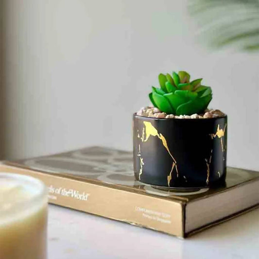 Artificial Green Rose Succulent Plant in Cement Pot